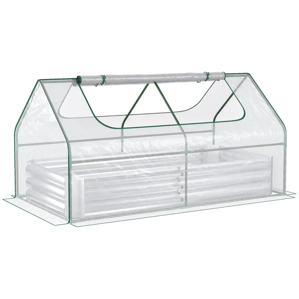 Outsunny 6 X 3 Foot Galvanized Raised Garden Bed Mini PVC Greenhouse Gardening Kit aosom business