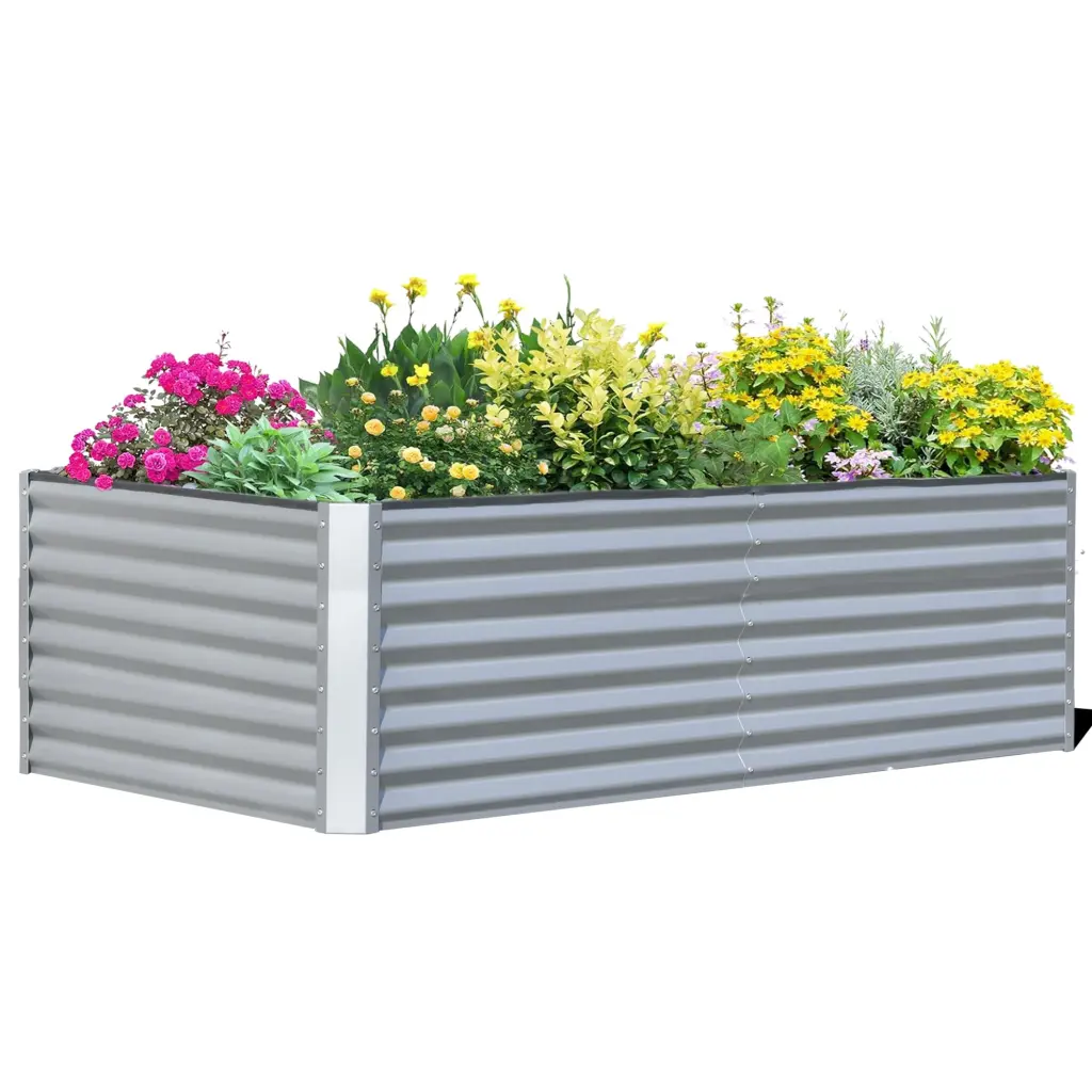 8x4x2 Ft Galvanized Raised Garden Bed, Outdoor Planter Box Gardening crefise patio life