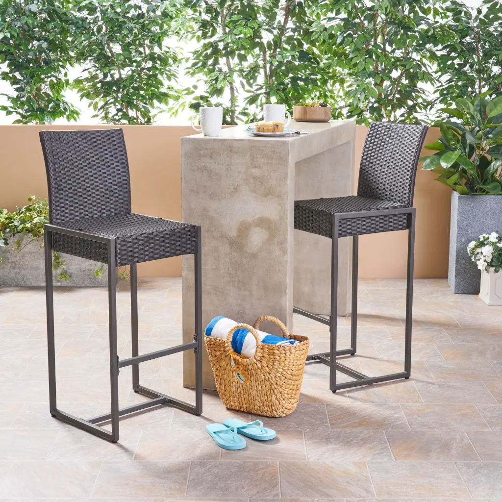 Conway Barstool Dark Brown Rattan Counter Stool Kitchen Island or Bar nh-home living