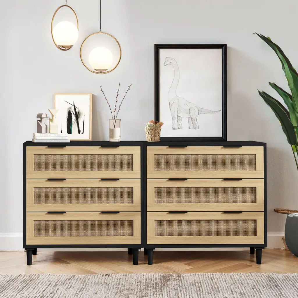 3 Drawer Rattan Storage Cabinet Bedroom Living Room Woven spribung