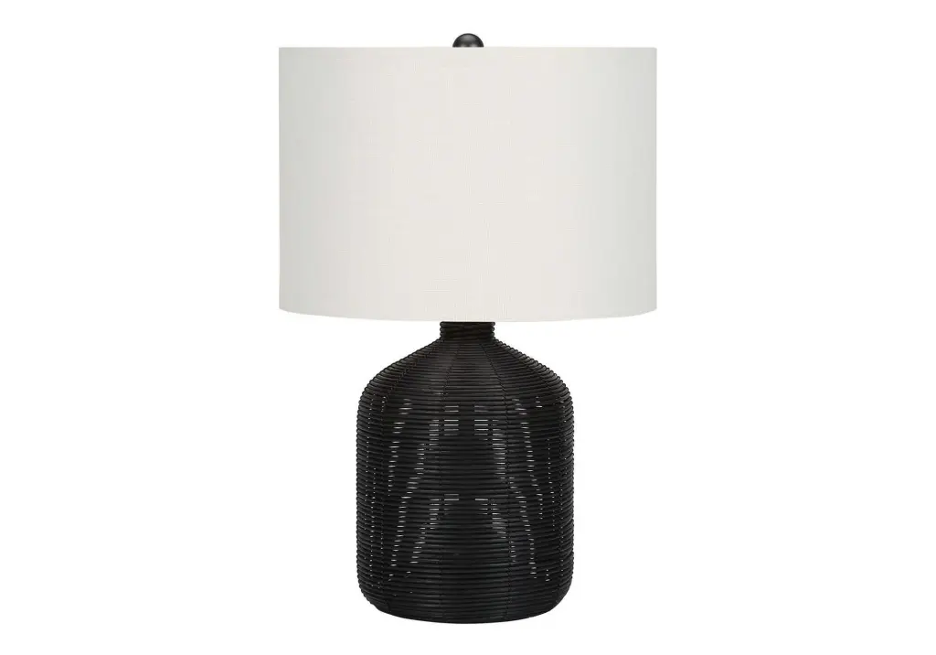 23 Inch Table Lamp Black Rattan Ivory Cream Shade Modern Bedroom Lighting 8th street living