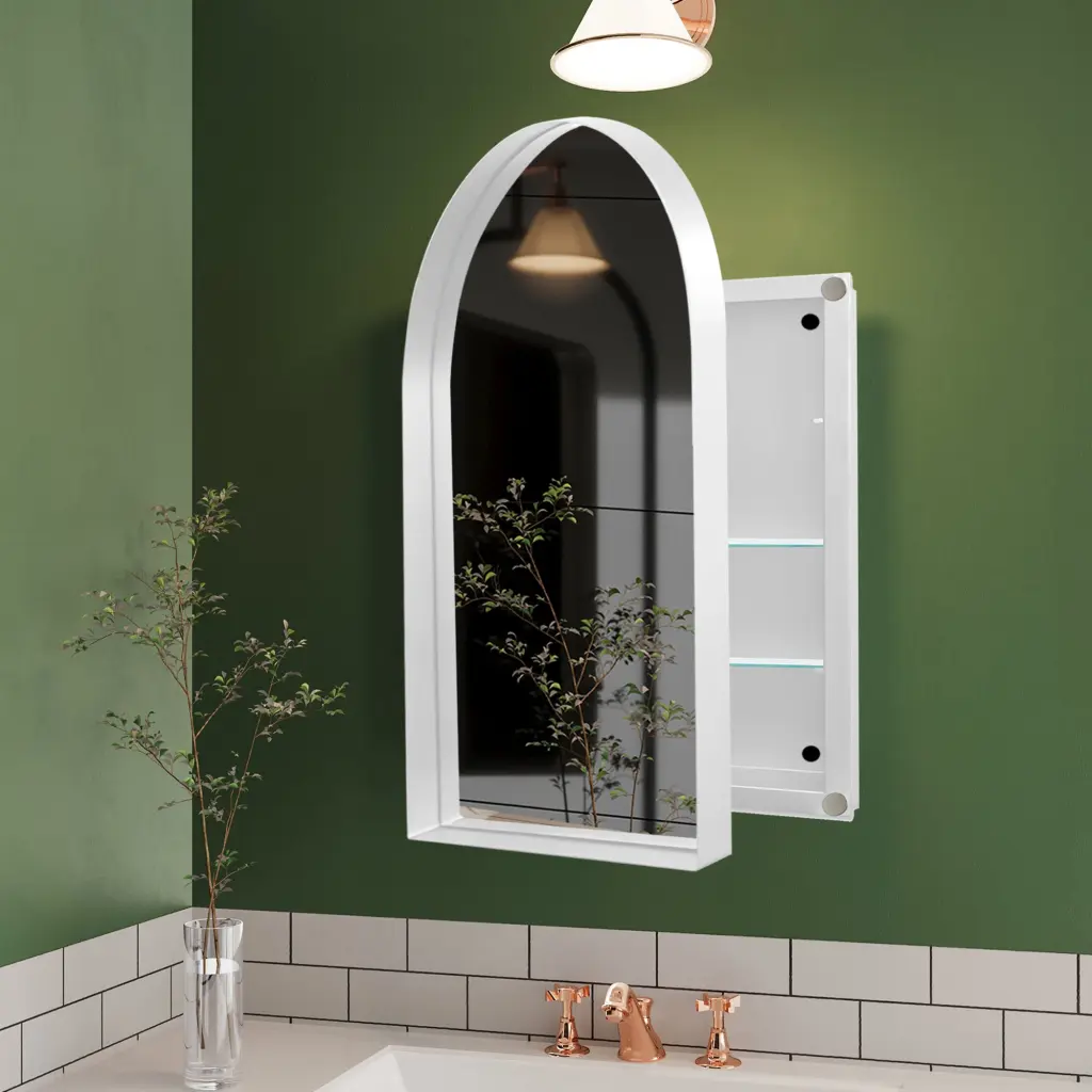 24x36 Inch Arched Recessed Medicine Cabinet Metallic Frame fs furniture