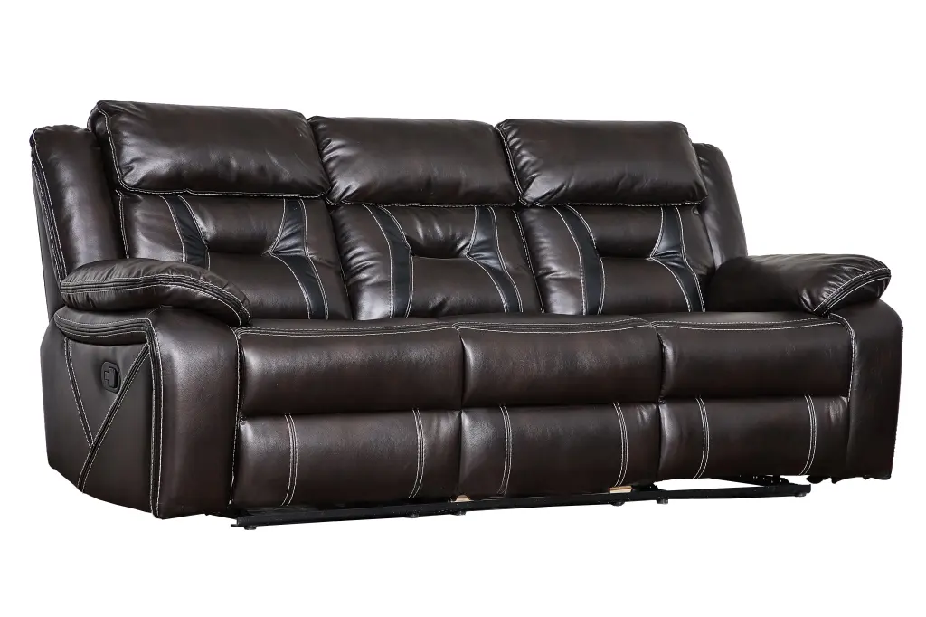 Reclining Upholstered Manual Puller Faux Hide Brown 85.83*38.58 Inch Living Room Chair w995 bestgo