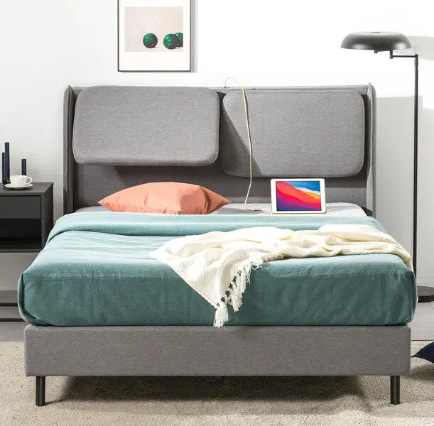 Avery Upholstered Power Recliner USB Port Grey Modern Living Room Chair b2711
