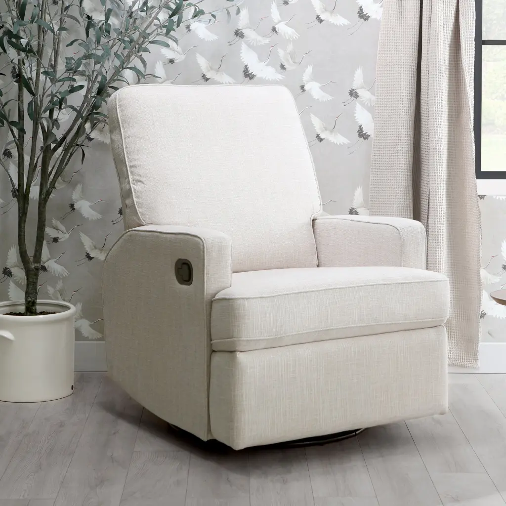 Tucker Swivel Recliner Canvas Beige Fabric, Comfortable Living Room Chair b2714