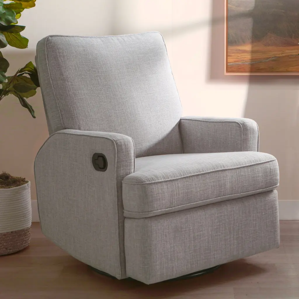 Tucker Swivel Recliner Grey Fabric Comfortable Living Room Chair b2714