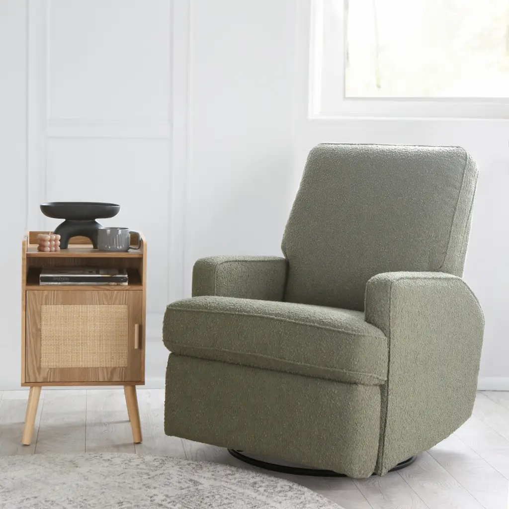 Tucker Swivel Recliner Sage Boucle Fabric Living Room Comfort b2714