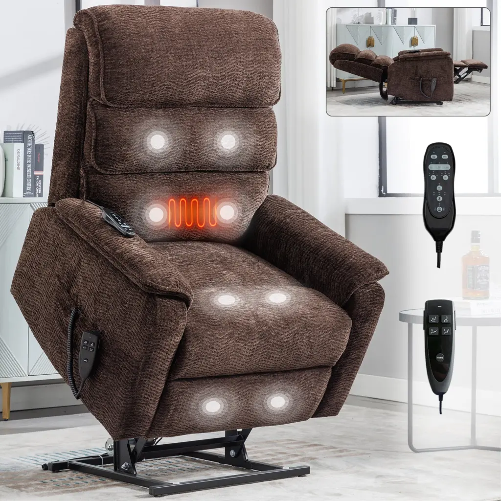 Brown Chenille Power Lift Recliner Dual Motor Infinite Position Up to 350 Lbs comfortmax