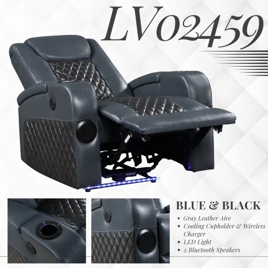 Blue And Black Power Recliner Bluetooth Black Blue Faux Leather Massage Chair furniture max