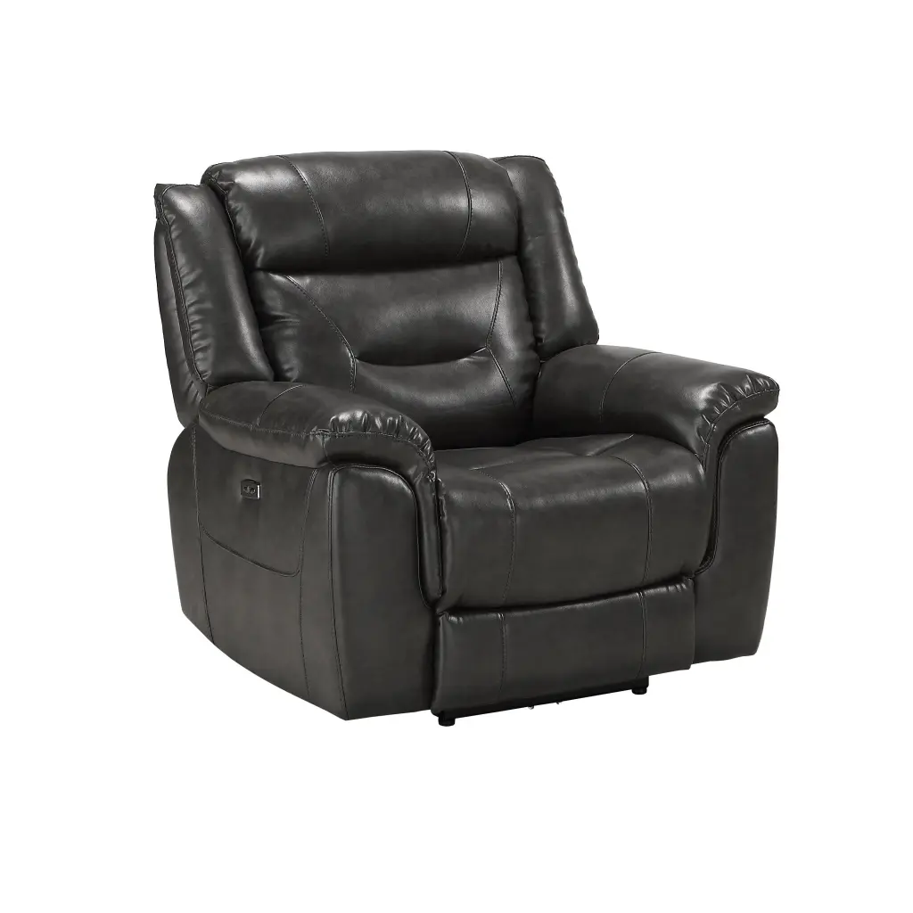 Grey Power Recliner USB Port Faux Hide Manual Push Button furniture max