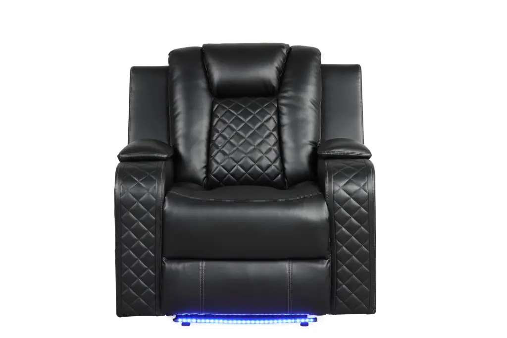 Benz LED Power Recliner Chair Faux Leather Black galaxy home furnishings