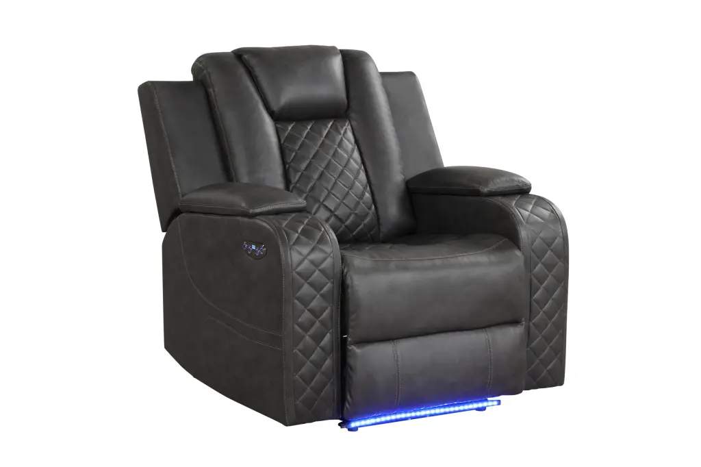 Benz LED & Power Recliner Chair Made Faux Leather Gray Grey Power Lift Recliner galaxy home furnishings
