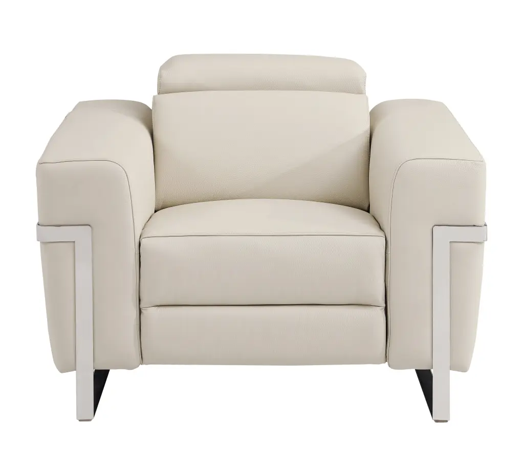 Top Grain Italian Hide Chair Power Recliner Beige Foam Hide global united