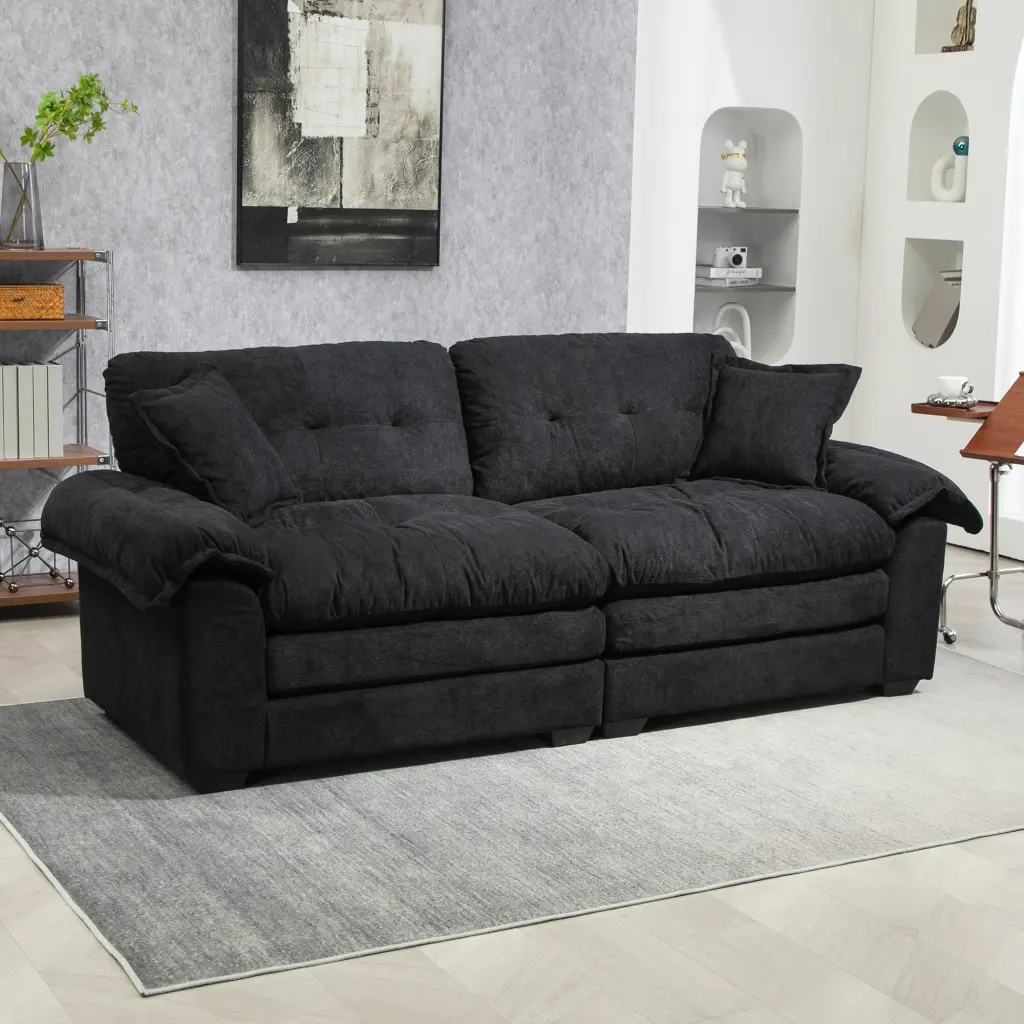 84 Inch Chenille Recliner Sofa Small Loveseat Deep Seat Couch Ottoman homemax