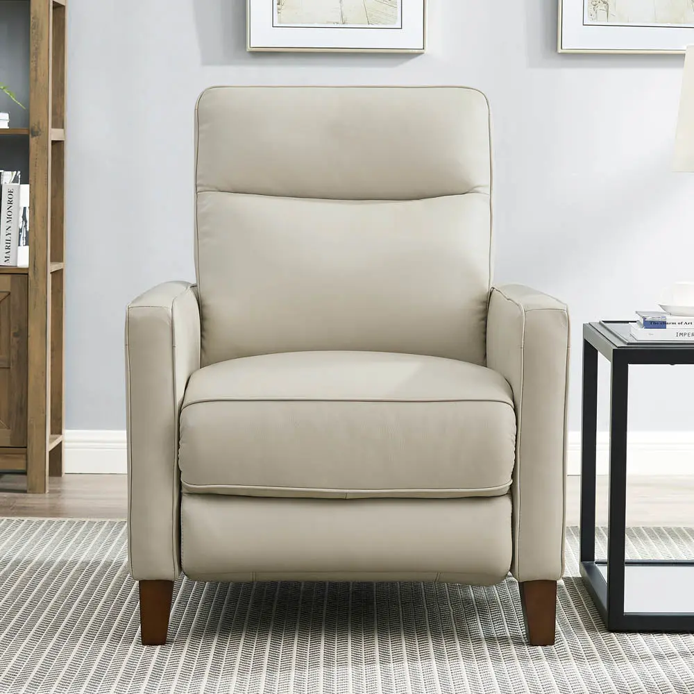 Ashby Power Headrest Zero Gravity Recliner Beige Memory Foam Authentic Leather hydeline furniture