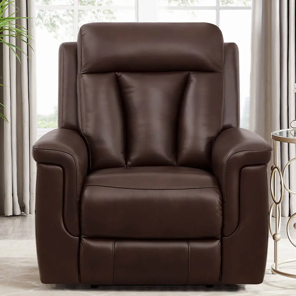 Rhapsody Power Zero Gravity Recliner Chestnut Memory Foam Authentic Leather hydeline furniture