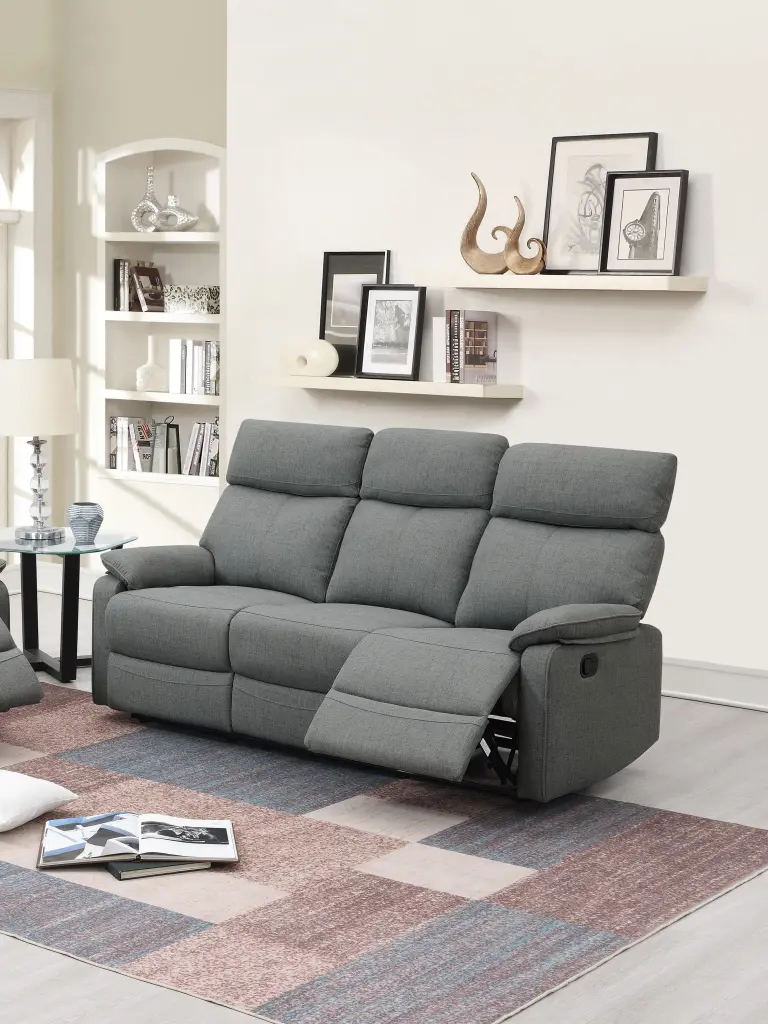 Gray Hue Burlap Recliner Motion Sofa 1Pc Manual Reclining Couch Living Room kanepe