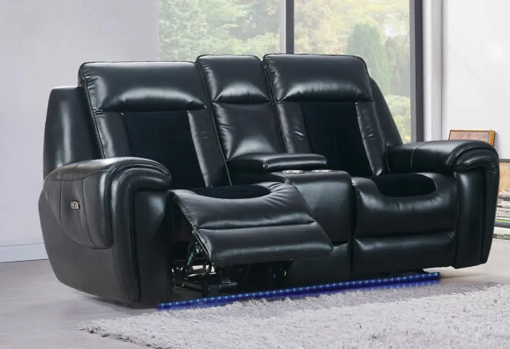 Clark Blanche Black Velvet Power Console Recliner LED luxe modern furniture