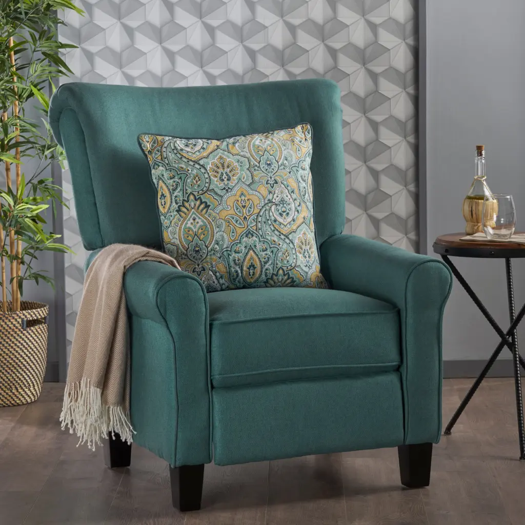 32.83 Inch Wide Manual Quality Recliner Teal Material nh-ocean furniture
