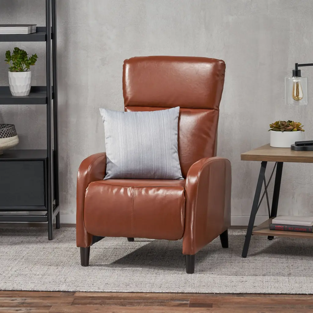 33.5 Wide Faux Hide Push Back Standard Recliner Hazelnut Faux Leather nh-ocean furniture