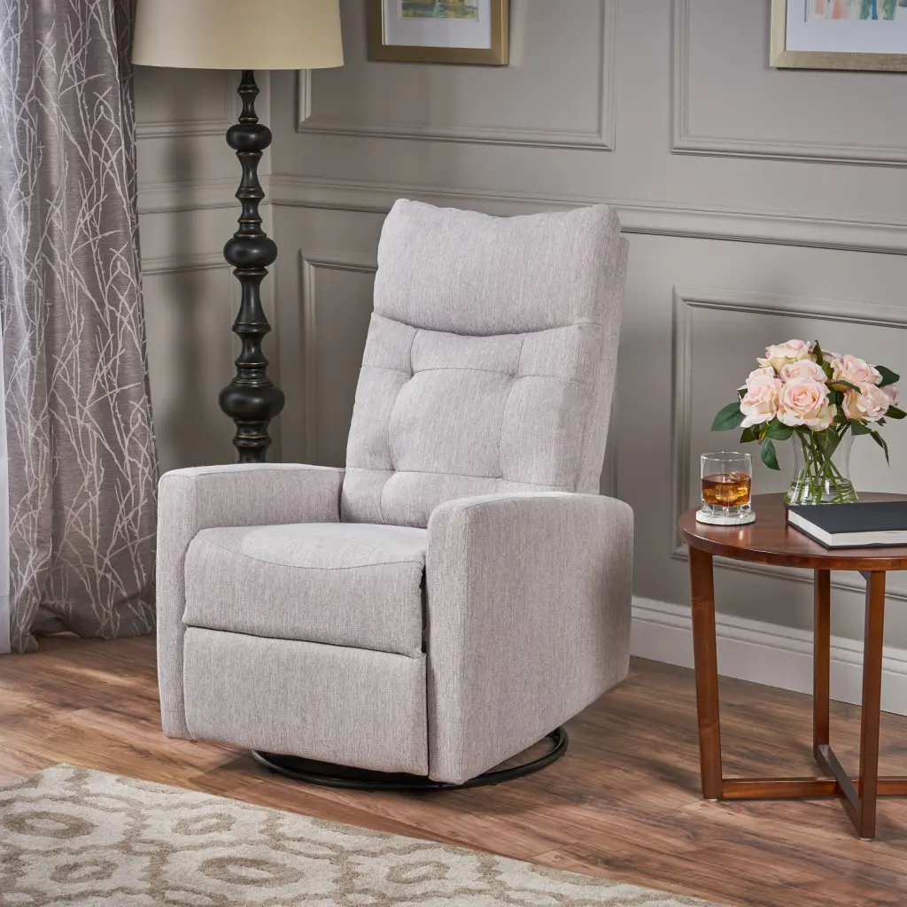 Glider Swivel Recliner Chair Light Grey Upholstered Living Room Furniture nh-sunfay