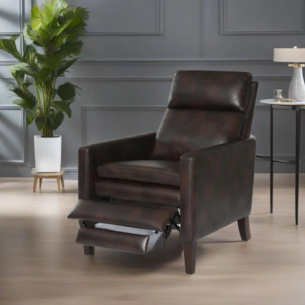 Vaughn Burnished Brown Faux Hide Push Back Recliner Brown Foam Comfortable Chair ridgecrest home