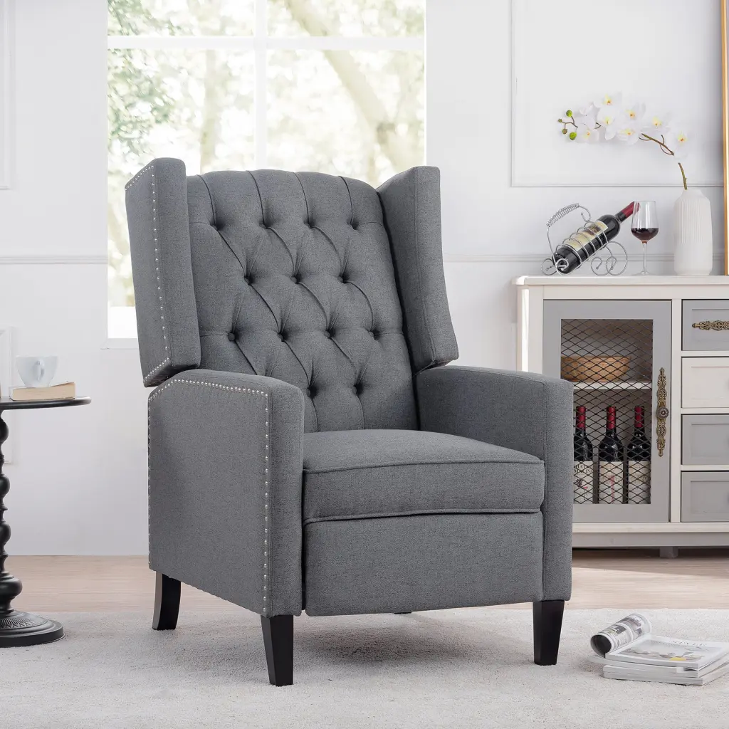 27.16" Wide Manual Wing Chair Recliner Grey Material rnb