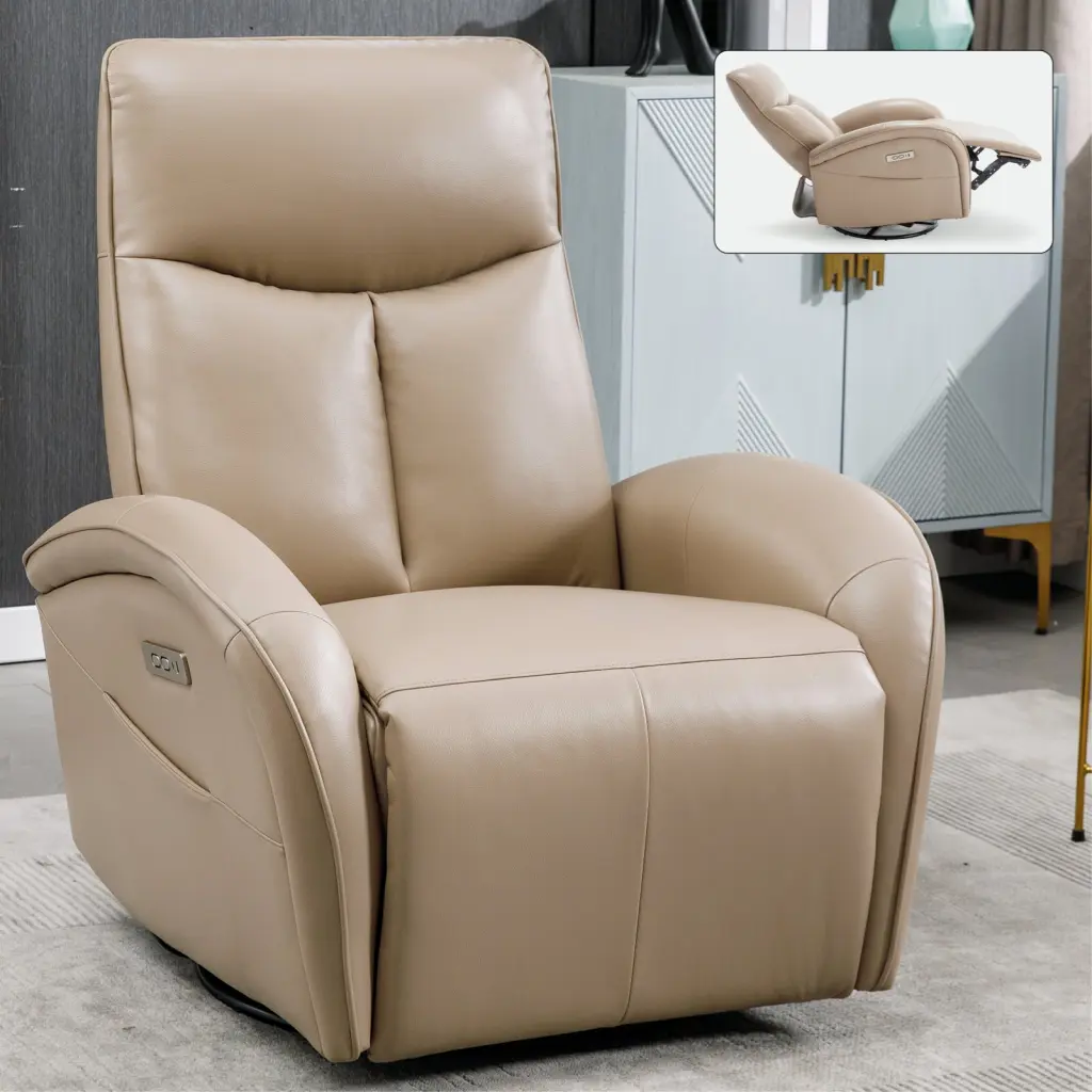 Brown Hideaire Swivel and Rocker Power Recliner Chair Lumbar Support rnb
