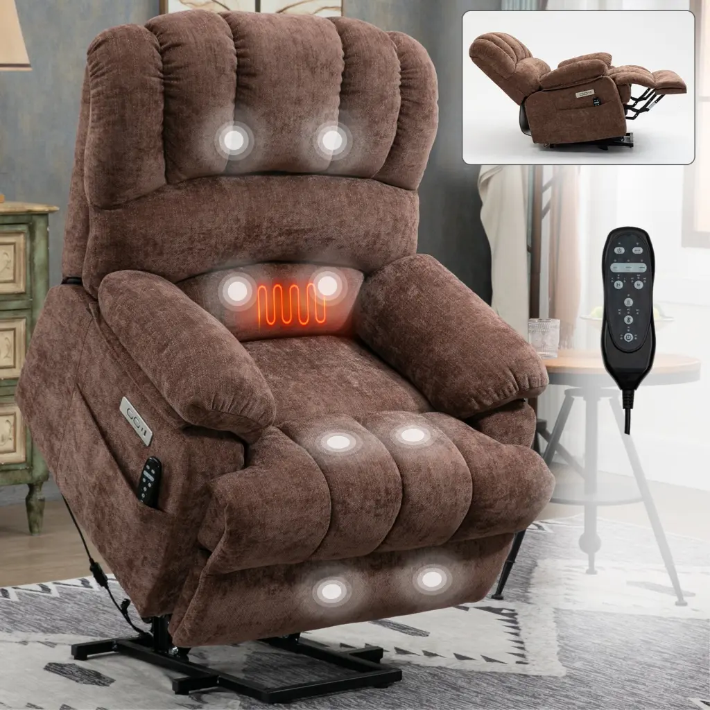 23 Inch Seat Width High Back Chenille Power Lift Recliner Chair Elderly rnb