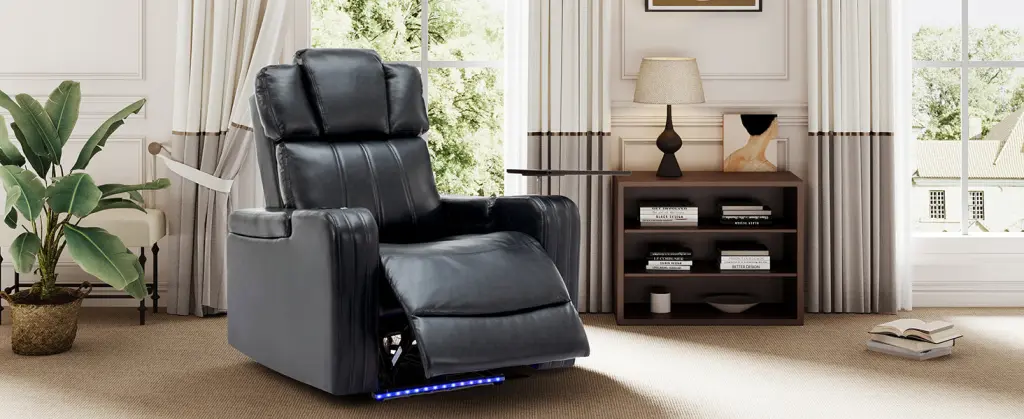 PU Leather Power Recliner Home Theater Recliner Chair Cup Holder Massage Feature rnb