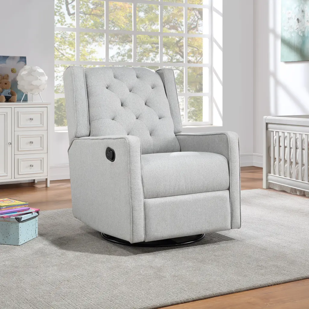 Milah Gliding Swivel Recliner Tufted Brushed Tweed Material Natural simple living