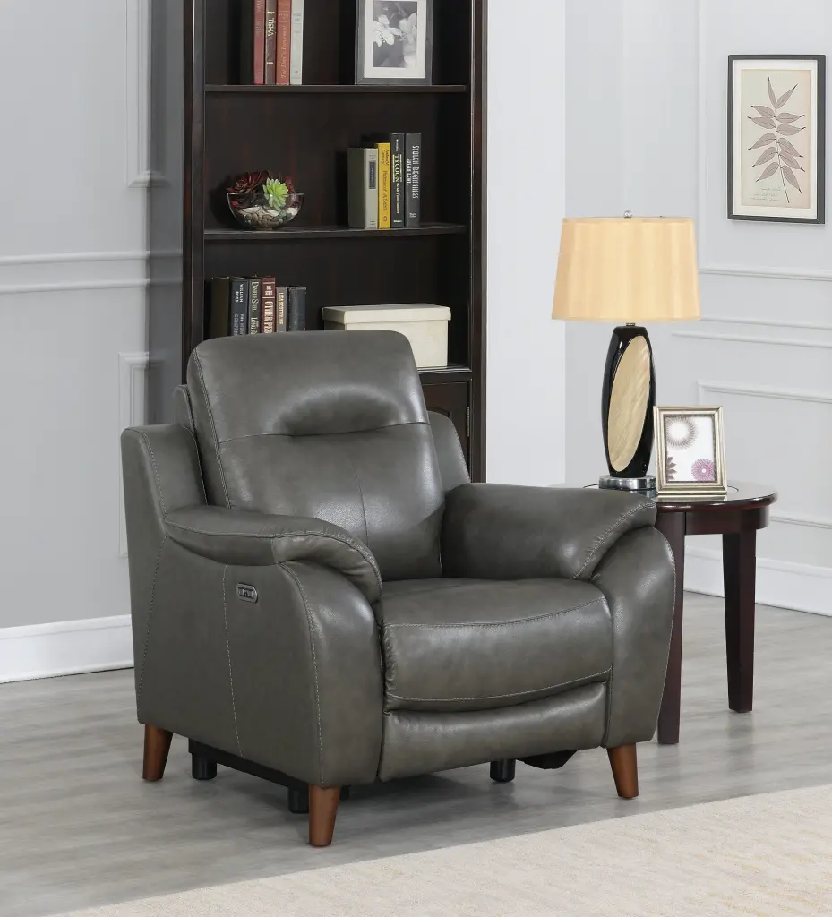 Trento Power Recliner Charcoal Grey Foam Hide Comfortable Lounge Chair steve silver furniture