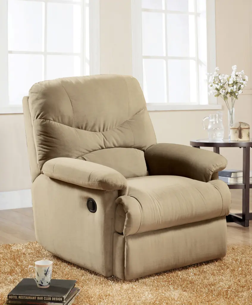Arcadia Beige Microfiber Motion Recliner Beige Microfiber Chair urban nest