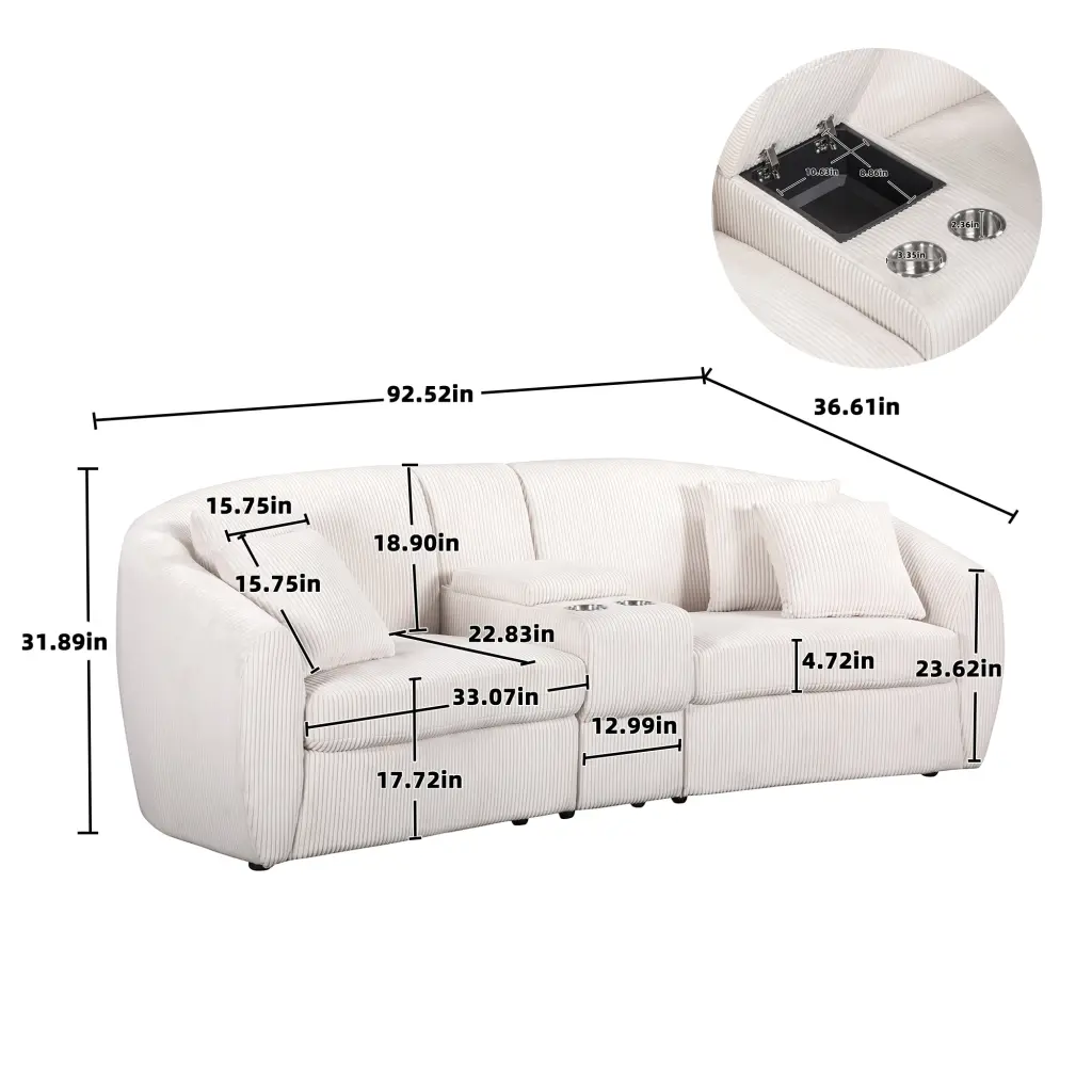 United We Win Oversized Velvet Recliner Two Cup Holders and Storage w1568 united we win