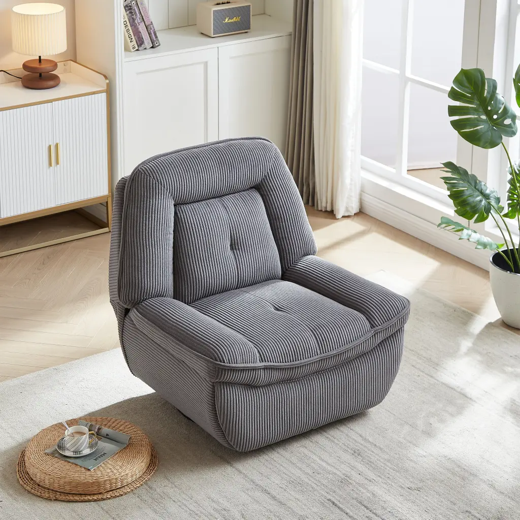 Video 360 Degree Corduroy Swivel Upholstered Manual Recliner Chair Living Room welike furniture