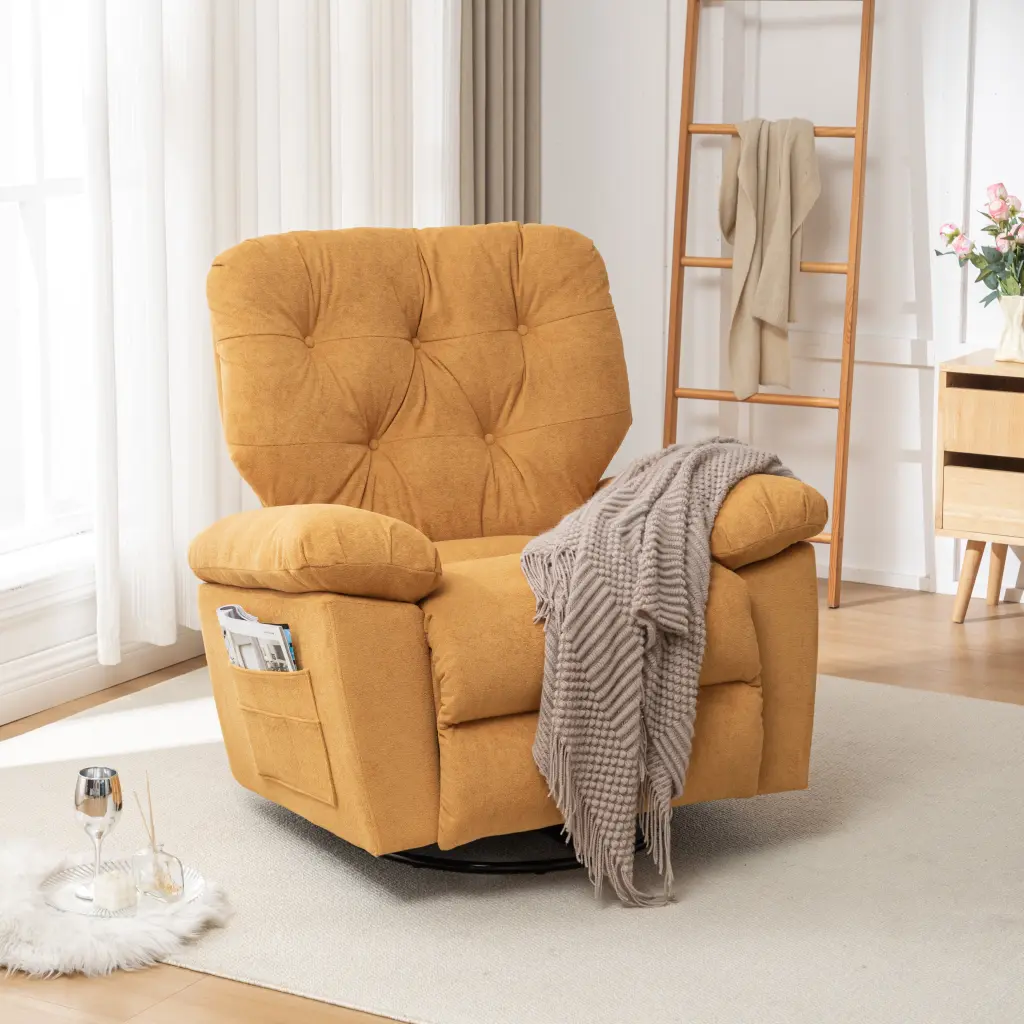 Yellow Overstuffed Recliner Chair Soft Artificial Fleece Relaxing zen zone