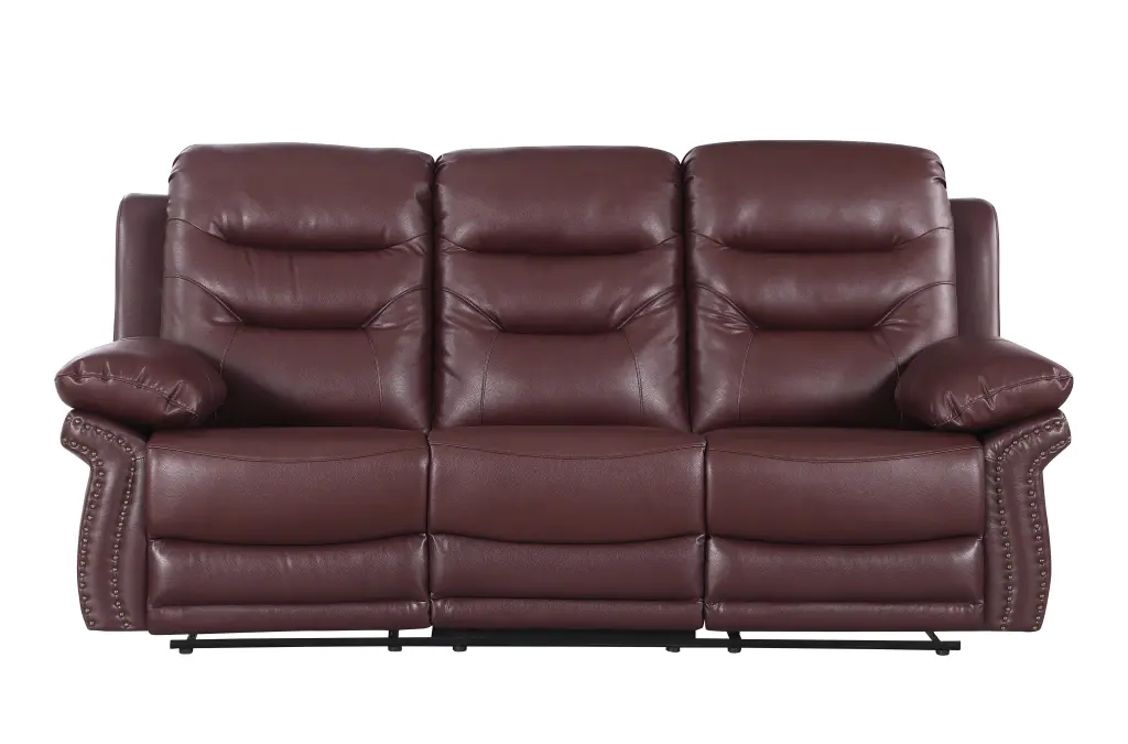 Hide Air Upholstered Reclining Sofa Fiber Back Burgundy Foam global united