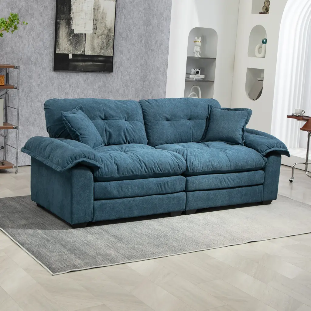 84 Inch Chenille Recliner Sofa Small Sofa Loveseat Deep Seat Sofa Couch Pillows homemax