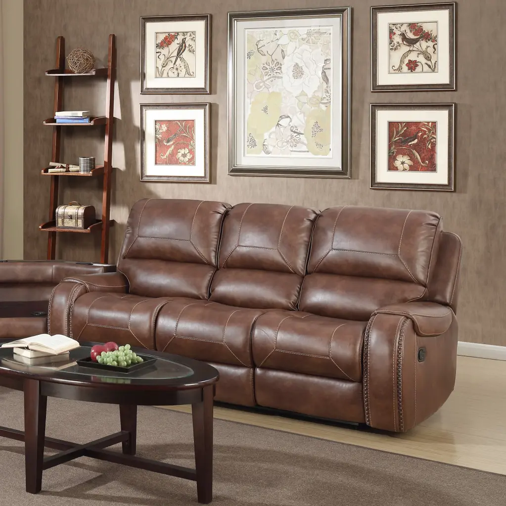 Achern Brown Hide Air Manual Reclining Sofa Storage Console hz