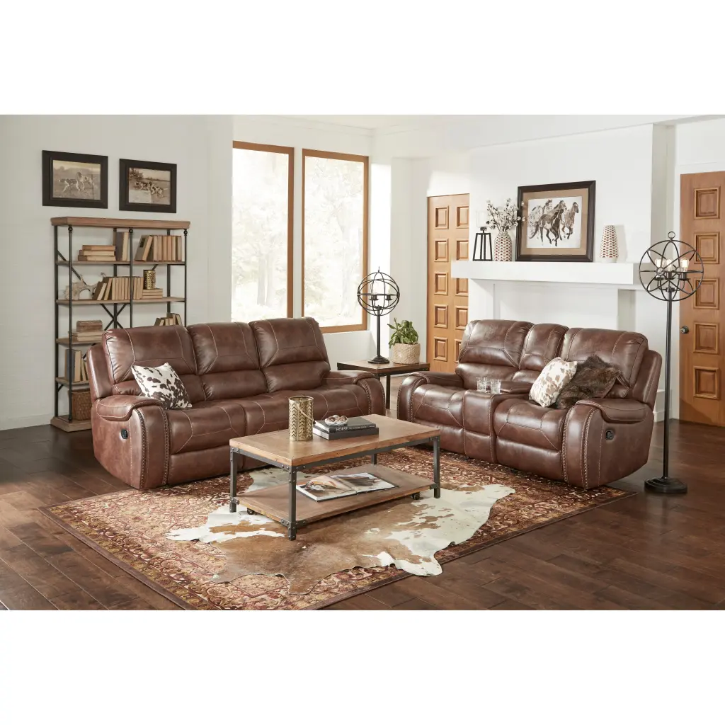 Achern Brown Hide Air Manual Reclining Sofa And Loveseat Storage hz