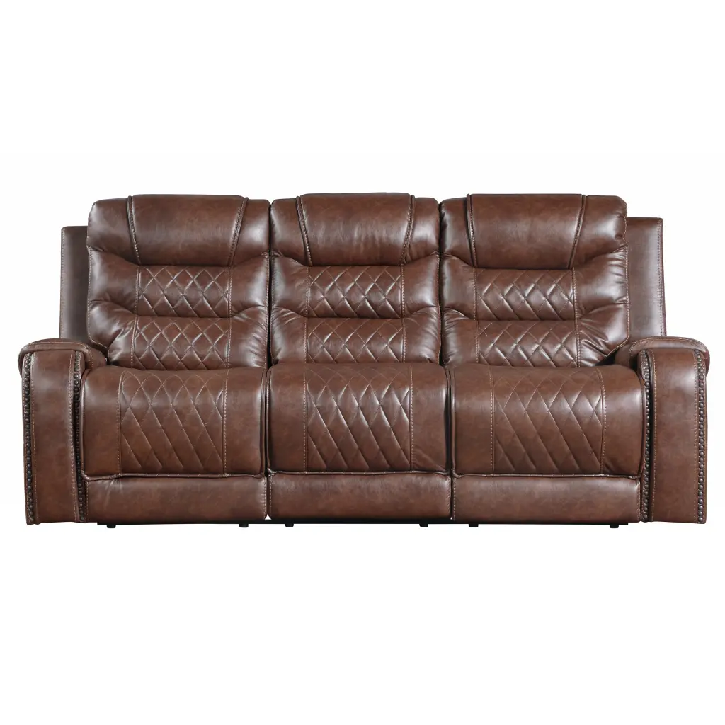 Luxurious Brown Double Reclining Sofa Cup Holders Living Room kanepe