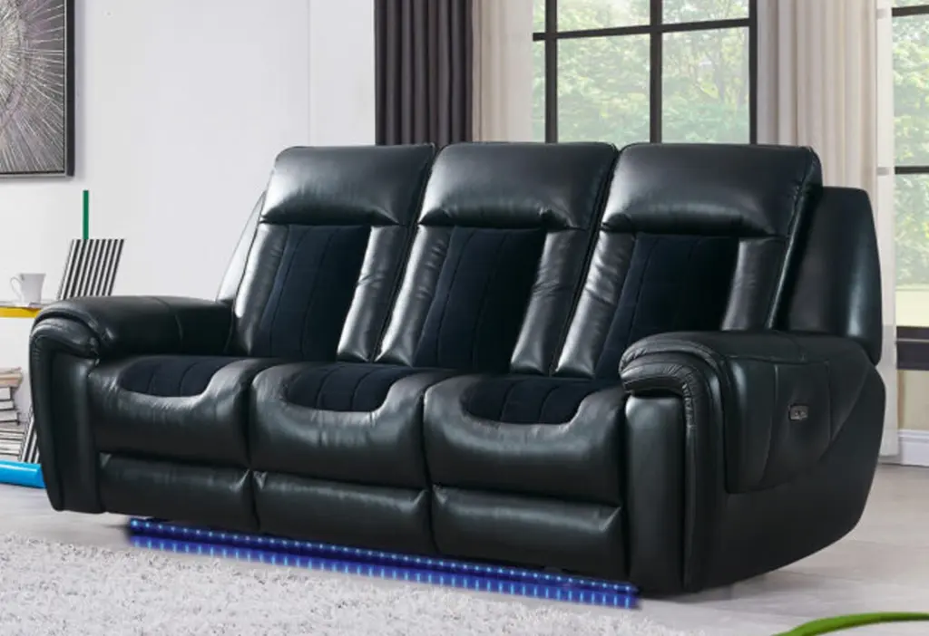 Clark Blanche Black Velvet Power Reclining Sofa LED Lights luxe modern furniture