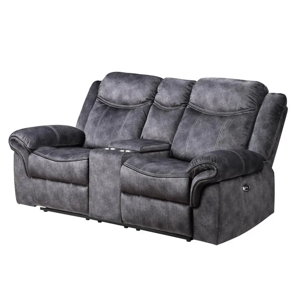 Jimny Domino Natural Stone Power Console Reclining Loveseat Power Switch Gray luxe modern furniture