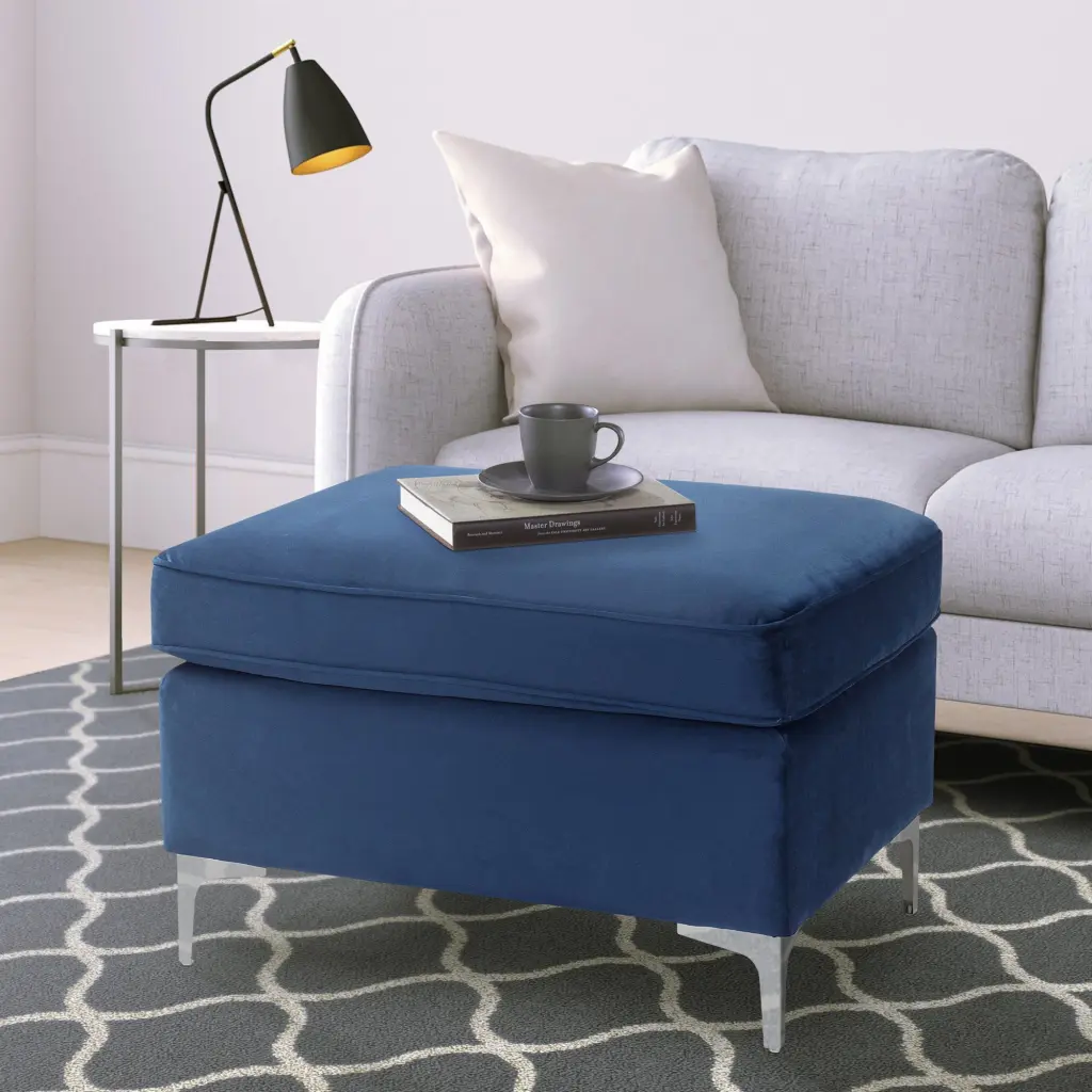Blue Rectangle Ottoman Solid Pine Living Room Storage Furniture furniture max