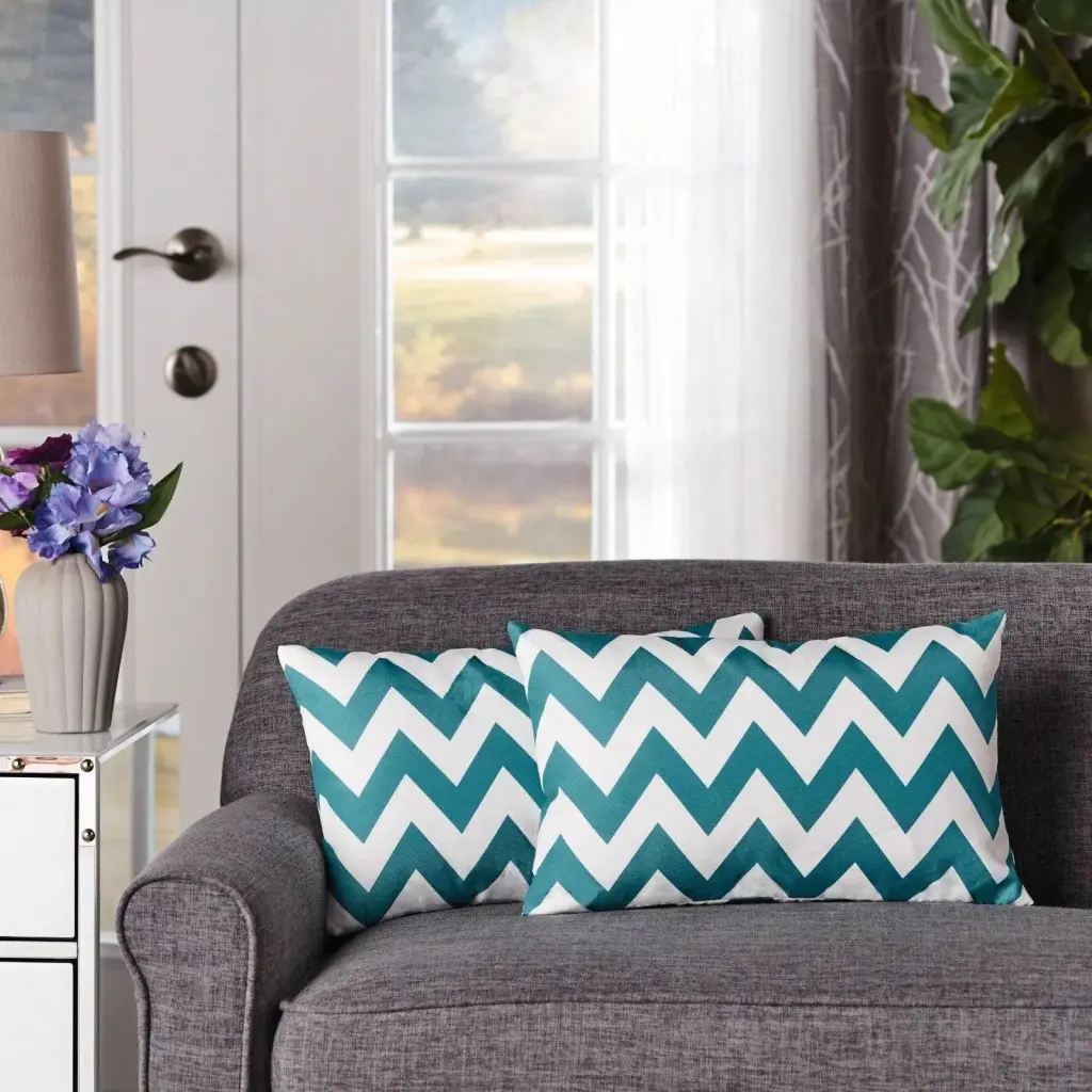 Marisol Chevron Rectangular Pillow Set 2 Teal Material Decorative Couch Pillows nh-kisa