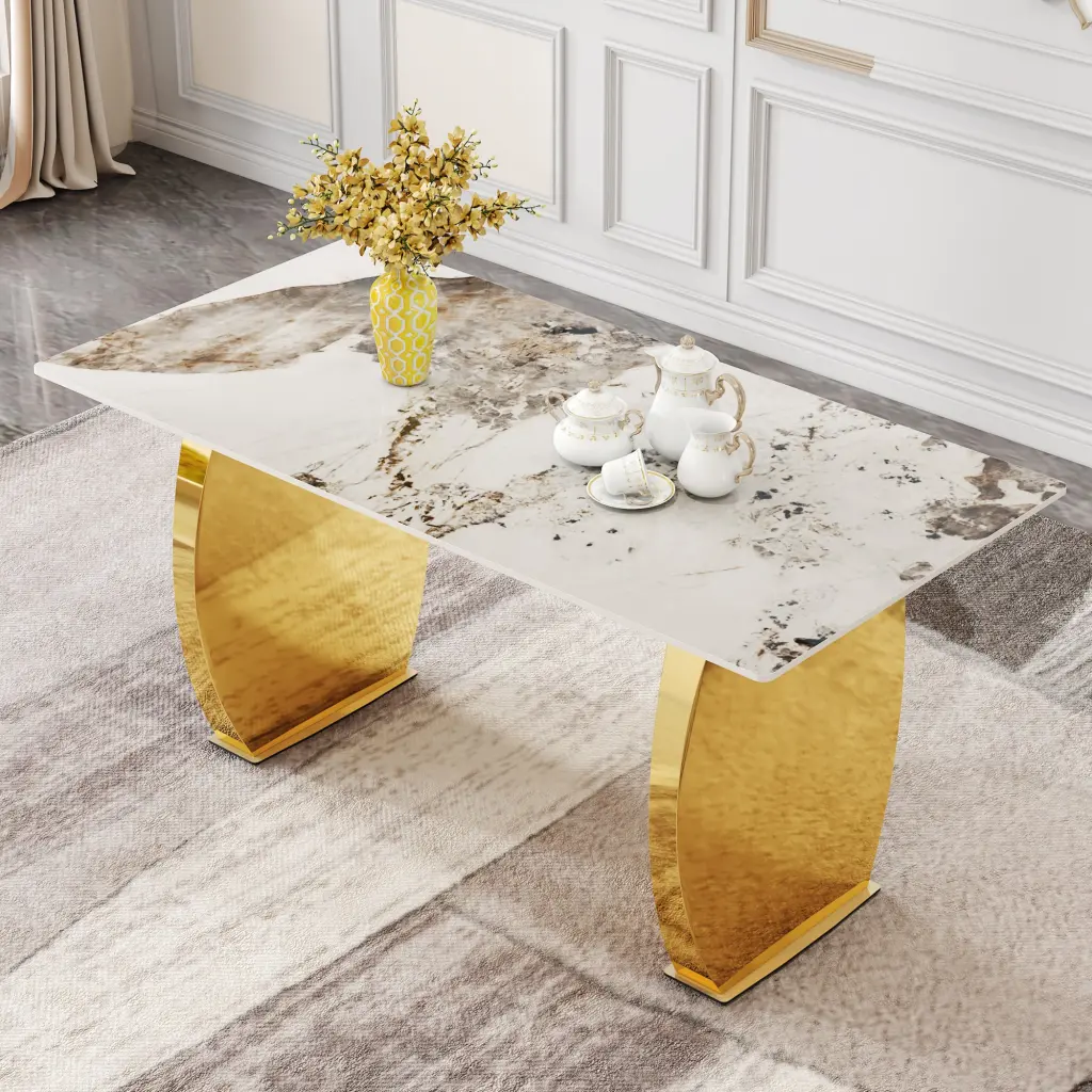 Modern Rectangular Table Marble Patterned Rock Slab - Elegant Dining Table droom w-1151