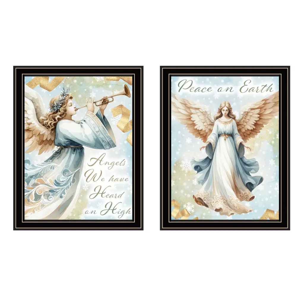 2 Piece Vignette Angels We Have Heard On High Black Framed Wall Art Living Room trendy decor 4u
