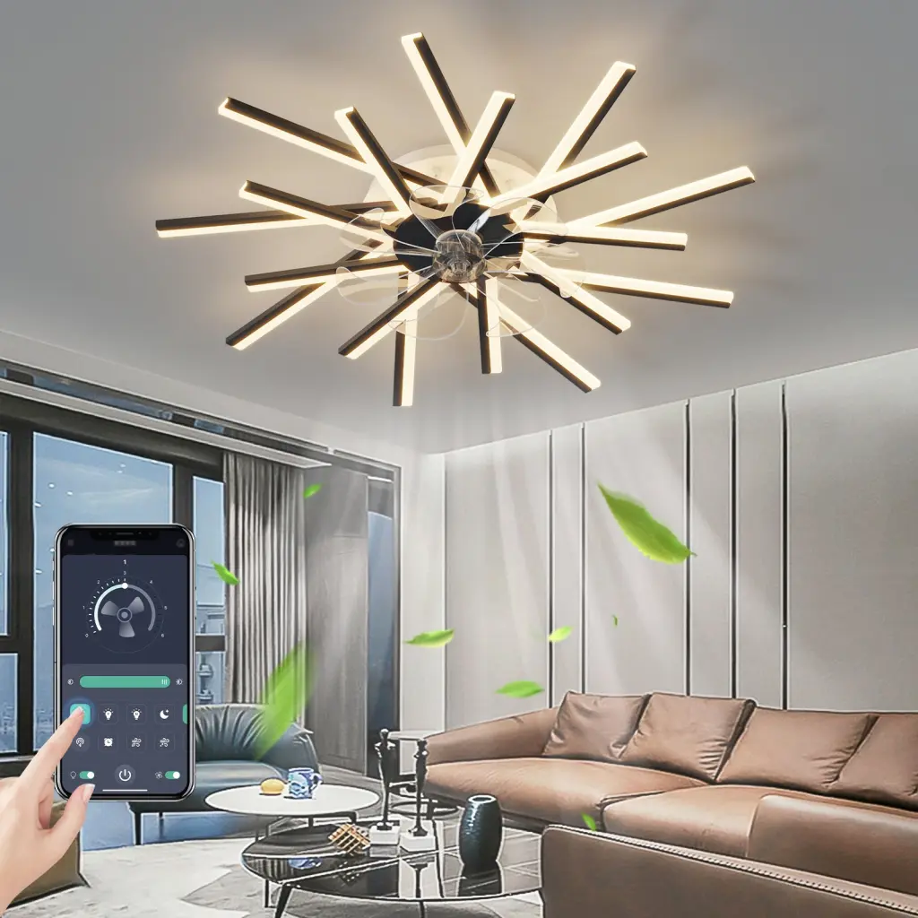 36 Inch Ceiling Fan Lights - Remote Control Dimmable LED 6-Speed Fan Bedroom w1962 seehui lighting