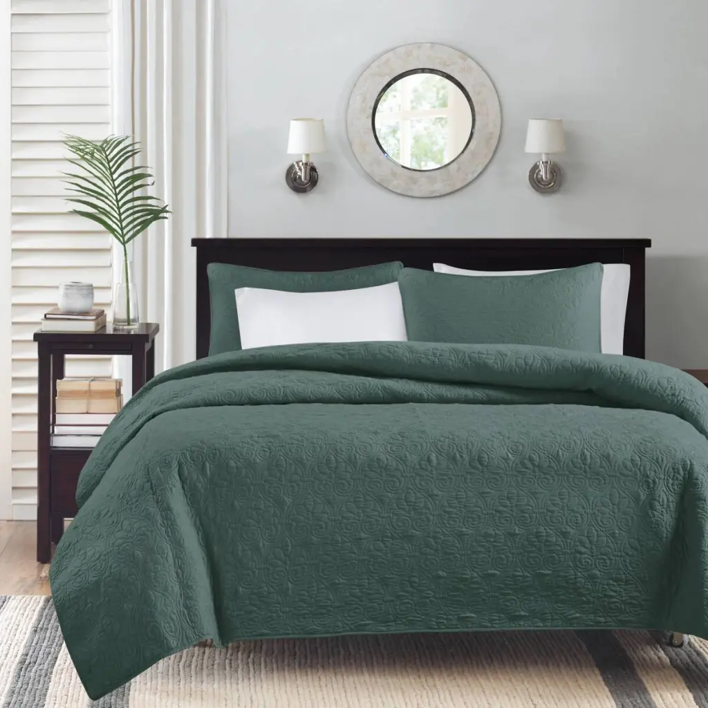 3 Piece Reversible Bedspread Set Balsam Green Queen Polyester jla