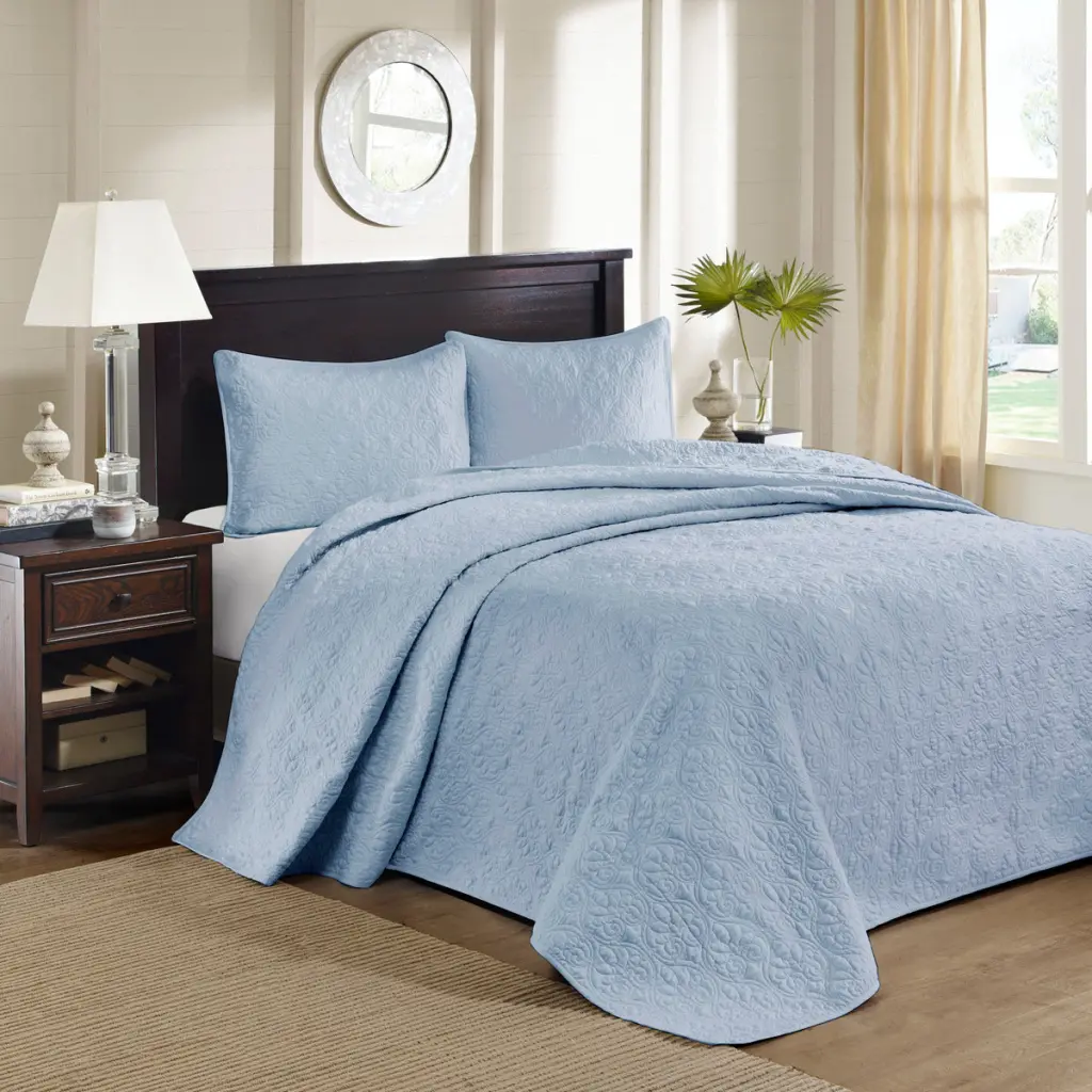 Reversible Bedspread Set Blue King Size Cotton Bedding jla